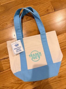 Trader Joe’s Mini Pastel Canvas Tote Bag - Cream & Light Blue